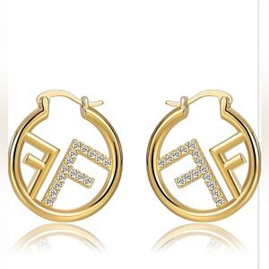 NEW 18K Gold Plated Gold Hoop Earrings with Crystal Accents